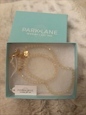Park Lane Cream Bead Necklace with Gold Accents